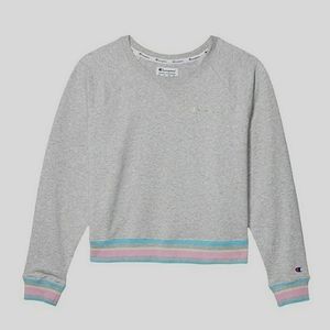 Champion Heathered Gray Lifestyle Campus Sweatshirt pastel stripes Large